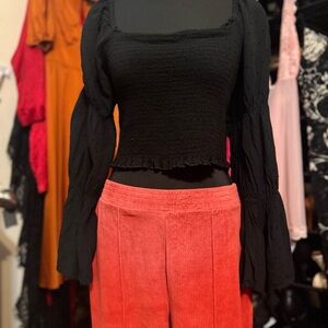 Miami Black Bell Sleeve Blouse crop off shoulder top XL